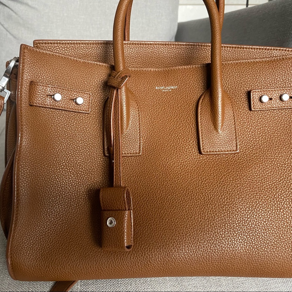 Sac de jour small, Saint Laurent, brown in grained pebble leather.